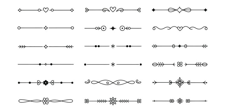 Dividers doodle set, with hand drawn wedding decorative elements, vintage line separators, ornate borders, and whimsical divider ornaments, perfect for invitations, greeting cards, 