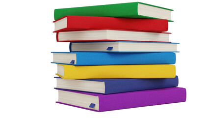 Stack of colorful books isolated on white background