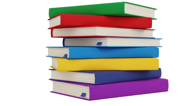 Stack of colorful books isolated on white background