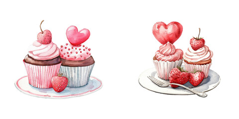 sweet valentine dessert watercolor vector illustration