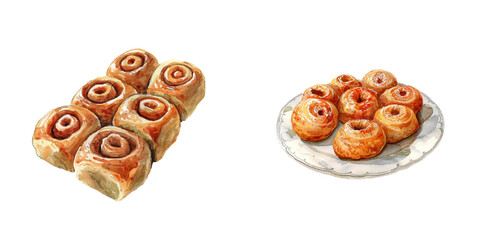 sweet rolls watercolor vector illustration