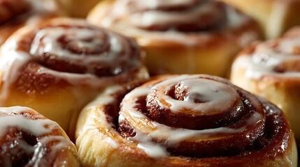 Close-up of Freshly Baked Cinnamon Rolls / 焼きたてシナモンロールのクローズアップ