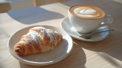 Sunny Morning Coffee and Croissant / 太陽の光を浴びる朝のコーヒーとクロワッサン