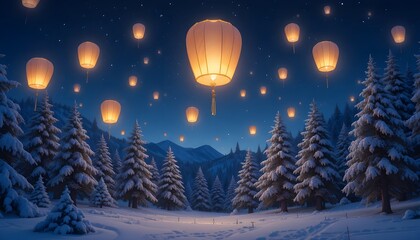 christmas lights in the forest