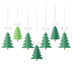 Fototapeta premium Hanging Paper Christmas Trees Decoration Vector 