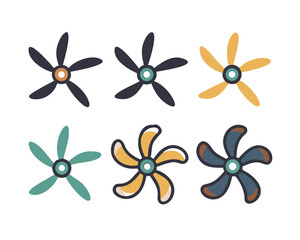 propeller icon set. flat design fan propellers vector isolated on white background.