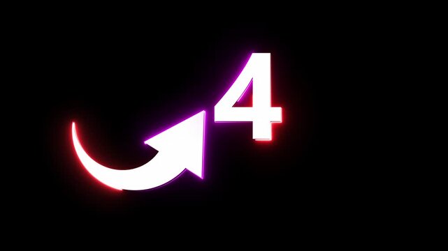 Neon count number 4 animation. Counting neon number with arrow icon animation. 