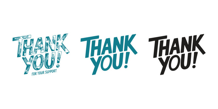 Colorful thank you text designs on white background