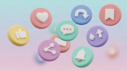Charming pastel social media icons floating in a gentle gradient background showcase engagement