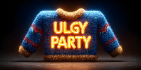 Vector marquee neon sign of Ugly Sweater Party isolated on the transparent background.
