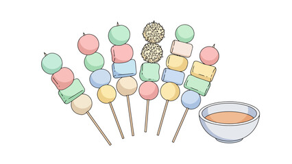 Sweet Treats on Sticks with Dipping Sauce Delicious Dessert Skewers sweet dessert indonesian food lupis traditional