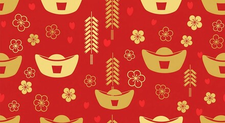 Chinese New Year Gold and Red Festive Pattern Background