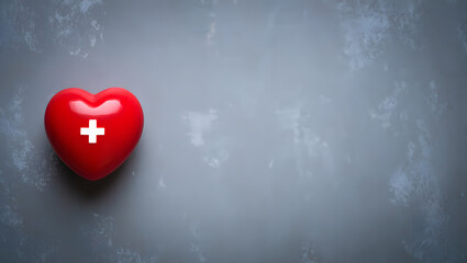 Red heart with swiss flag symbol on textured gray background