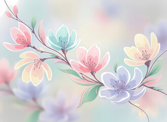 Fototapeta premium Floral background with delicate flowers on a pastel background.