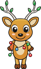 Cute baby brown dog puppy pet comic character vector cartoon illustration for fun winter Christmas reindeer art
