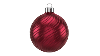 Elegant crimson Christmas ornament with swirling bands adding festive charm to holiday decorations or winter season promotions, perfect for seasonal designs