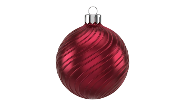 Elegant crimson Christmas ornament with swirling bands adding festive charm to holiday decorations or winter season promotions, perfect for seasonal designs
