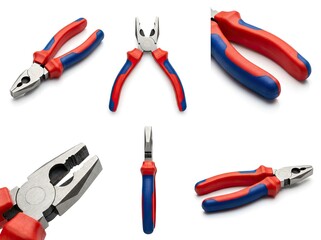 Obraz premium Professional red and blue handled pliers on a white background