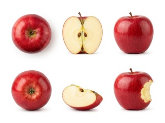 Red apples collection isolated on white background