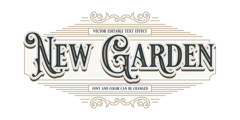 Vintage Decorative "New Garden" Editable Text Effect Typography Vector