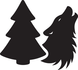 Wolf Howling and Pine Tree Silhouette Wilderness Design.