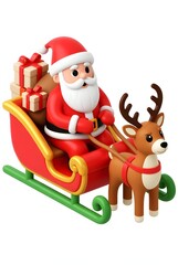 salta clause bring gifts on sleigh with reindeer 3d rendering isolated on white background cartoon plastic style icon