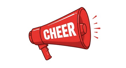 Red megaphone with cheer message isolated on white background concept