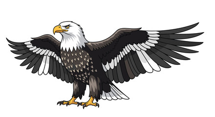 Obraz premium A majestic bald eagle illustration stands proudly with its wings widely spread, showcasing its iconic white head, dark body, and powerful presence.