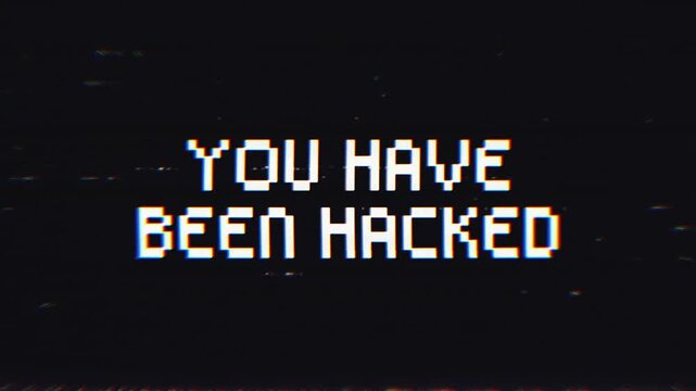 You Have Been Hacked Glitch Text Animation on Black Background. Perfect for cybersecurity, tech, gaming, or ominous digital themes.