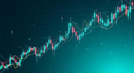 Digital stock market candlestick chart showing upward trend and growth
