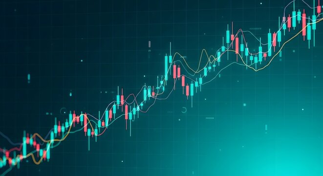 Digital stock market candlestick chart showing upward trend and growth