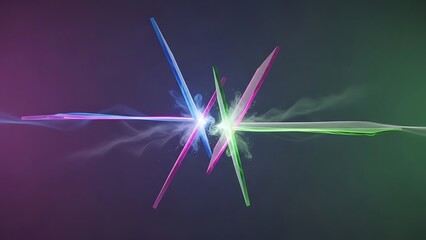 Vibrant abstract design radiates modern energy with intersecting light beams in blue, pink, and green, creating a dynamic and visually stunning background ideal for technology branding