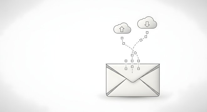 Email communication concept with data transfer to cloud storage isolated on white background