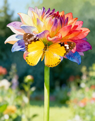 Butterfly about to land on a blooming plant