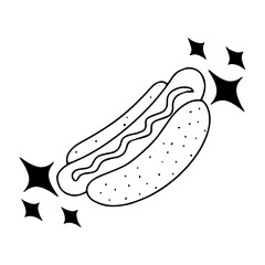 sparkling hot dog line art vector icon