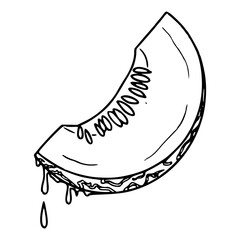 melon slice with dripping juice outline vector