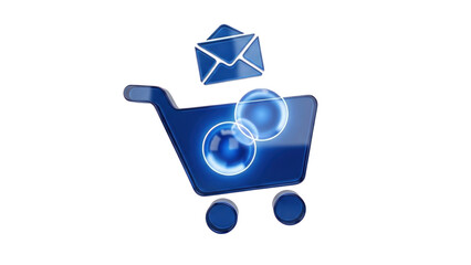 Blue Glass 3D Abandoned Cart Recovery Email Graphic, isolated on white
