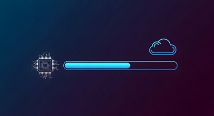 Digital progress bar showing data transfer from processor to cloud