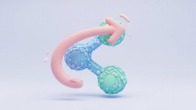 Modern abstract geometric forms composition with flowing lines and spheres connected in a visual