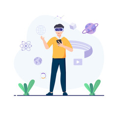 Cyberspace isolated. Virtual reality technology, gaming and education. People collection of scenes in flat design. Vector illustration