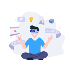 Cyberspace isolated. Virtual reality technology, gaming and education. People collection of scenes in flat design. Vector illustration