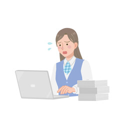 業務に追われる女性事務員のイラスト