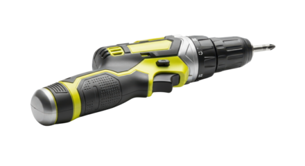 Cordless screwdriver with black and yellow design isolated PNG with Transparent Background