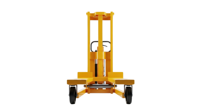 Yellow industrial lifting device for material handling isolated PNG with Transparent Background