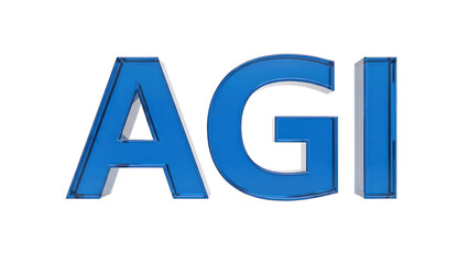 Blue Glass 3D Artificial General Intelligence (AGI) Symbol, isolated on white