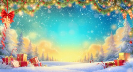 Magical Winter Christmas Background With Presents