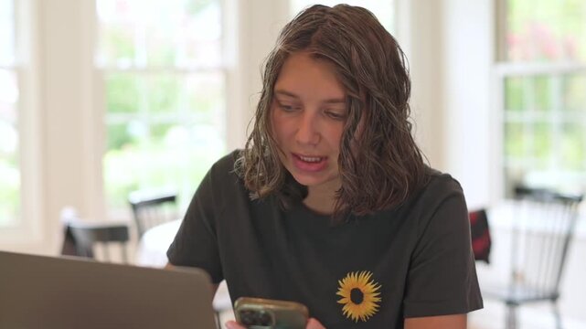 teen girl immersed in digital education, young woman concentrating on virtual academic activities, young teenage girl focused intently on her computerbased learning tasks and assignments - Powered by Adobe