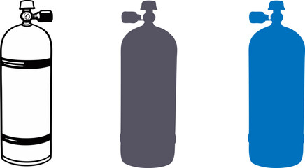 diving icon set. sea vacation, scuba and active tourism symbol. isolated vector image, diving cylinders icons set a collection of black and white, Diving cylinders icons set vector.