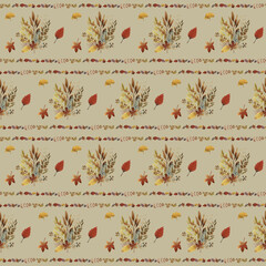 Hand Drawn Autumn Leaves Seamless Pattern