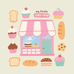 Cute Kids Cupcake Shop Illustration Set.eps